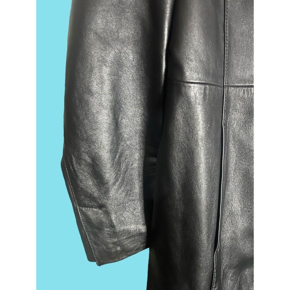 Modern Essentials Women’s Trench Coat Black Leather Jacket Pockets Collared XL - Picture 7 of 8